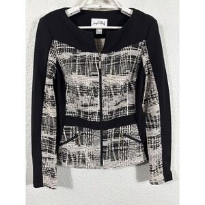 Joseph Ribkoff Black Beige Plaid Zip Front Blazer Jacket Womens Size 10